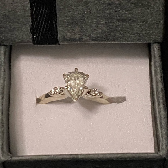14k White Gold Diamond Pear Engagement Ring - Picture 1 of 7
